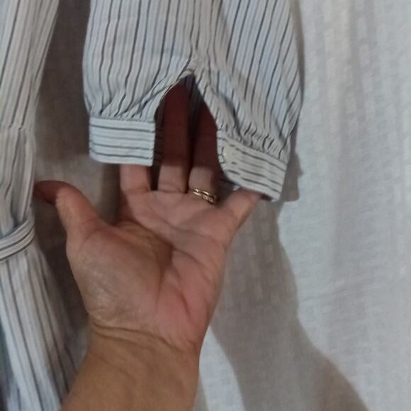 J. Crew Midi Shirt Dress Navy Blue Stripe Size 4 Long Sleeve Tie-Waist Preppy - Picture 5 of 6